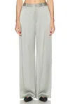 Lapointe Satin Relaxed Pleated Pant In Jade