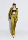 Lapointe Satin Relaxed Pleated Pant In Moss