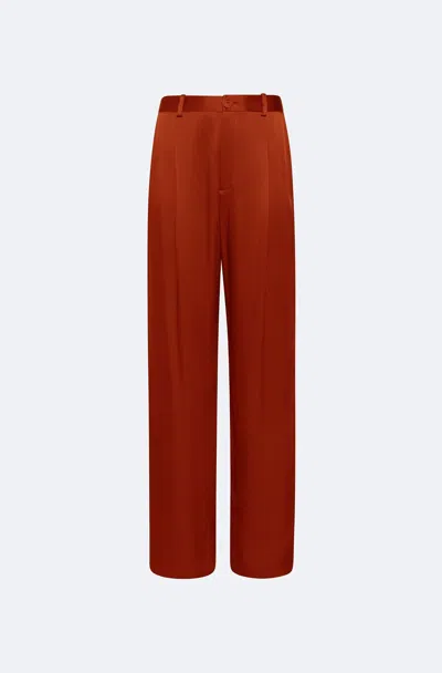 Lapointe Pleated Wide-leg Satin Pants In Red