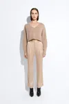 Lapointe Satin Relaxed Pleated Pant In Oat