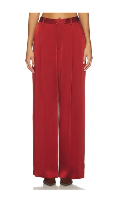 Lapointe Pleated Wide-leg Satin Pants In Red