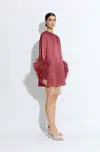 Lapointe Satin Shift Dress With Feathers