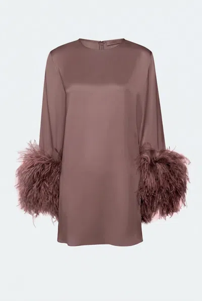 Lapointe Satin Shift Dress With Feathers In Cinder