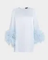 Lapointe Satin Shift Dress With Feathers In Cloud
