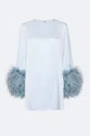 Lapointe Satin Shift Dress With Feathers In Cloud
