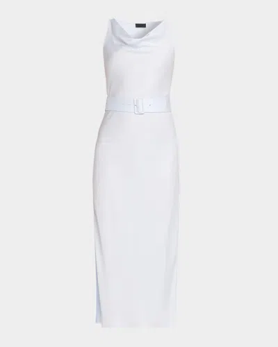 Lapointe Satin Sleeveless Belted Dress In White