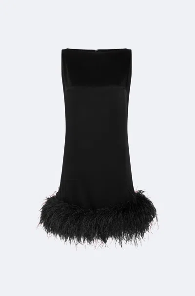 Lapointe Satin Sleeveless Mini Dress With Feathers In Black