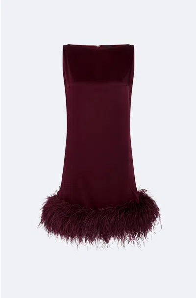 Lapointe Satin Sleeveless Mini Dress With Feathers In Burgundy