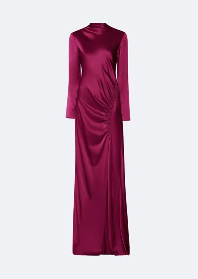 Lapointe Satin Tab Gown In Berry