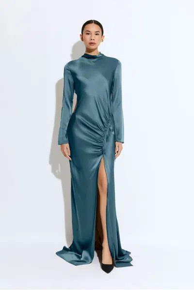 Lapointe Satin Tab Gown In Slate