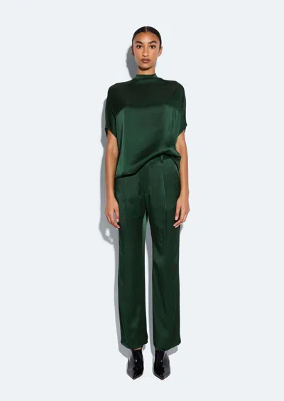 Lapointe Satin Tapered Pleated Pant In Forest