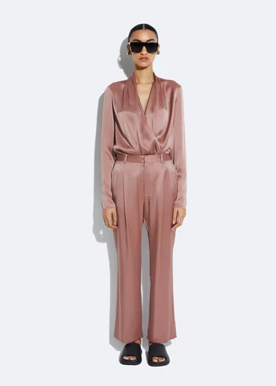 Lapointe Satin Tapered Pleated Pant In Mauve