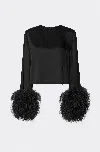Lapointe Satin Top With Feathers In Black