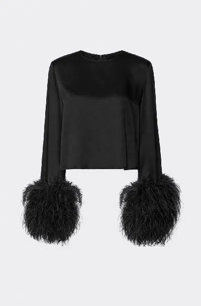 Lapointe Satin Top With Feathers In Black