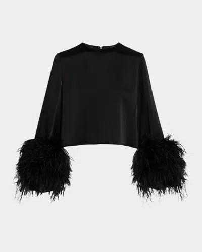 Lapointe Satin Top With Feathers In Black