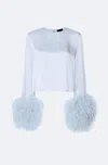 Lapointe Satin Top With Feathers In Cloud