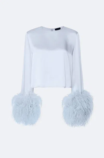 Lapointe Satin Top With Feathers In Cloud