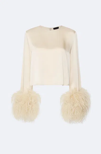 Lapointe Satin Top With Feathers In Multi