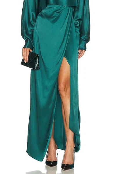 Lapointe Satin Wrap Maxi Skirt In Green