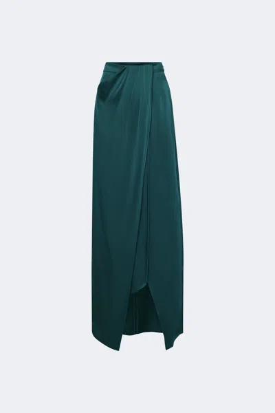 Lapointe Satin Wrap Maxi Skirt In Emerald