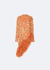 Lapointe Sequin Asymmetric Feather Tunic In Coral