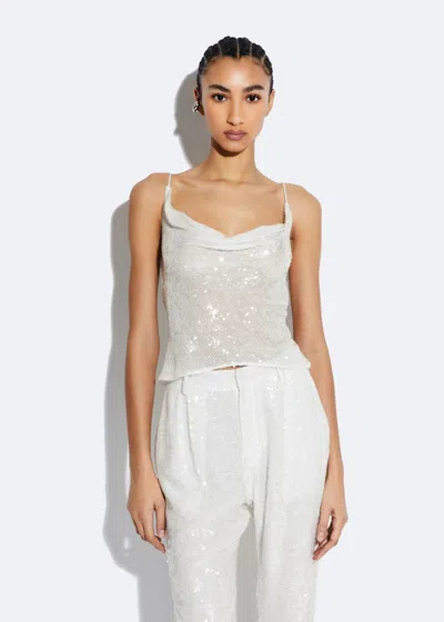 Lapointe Sequin Viscose Cowl Cami Top In White