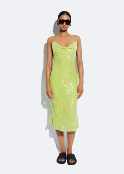 Lapointe Sequin Cowl Midi Dress In Lime