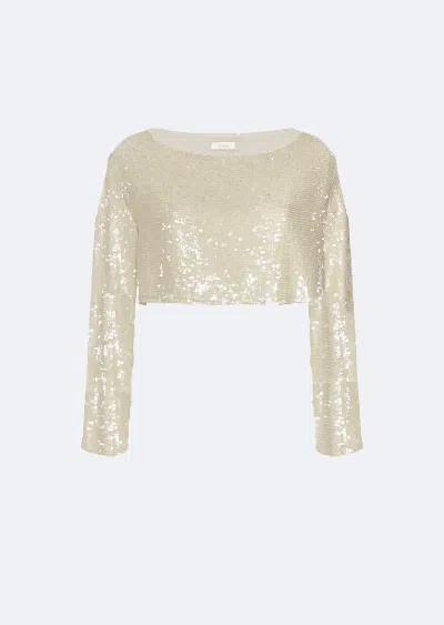Lapointe Sequin Cropped Boatneck Top In Cream