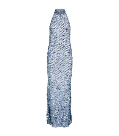 Lapointe Sequin-embellished Halterneck Gown In Blue