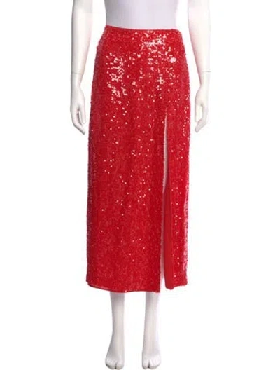 Pre-owned Lapointe Sequin Embellishments Midi Length Skirt W/ Tags In Red