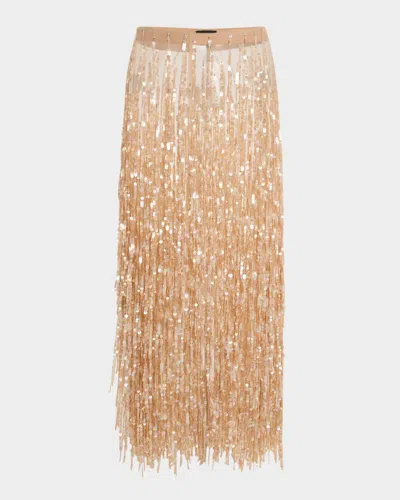 Lapointe Sequin Fringe Maxi Pencil Skirt In Neutral