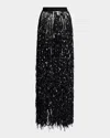 Lapointe Sequin Fringe Maxi Pencil Skirt In Oat