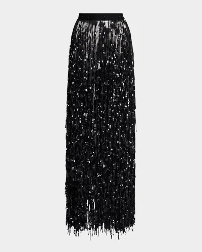 Lapointe Sequin Fringe Maxi Pencil Skirt In Oat