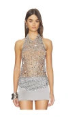 Lapointe Sequin Halter Neck Top In Silver