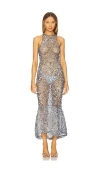 Lapointe Sequin High Low Midi Dress In Gray