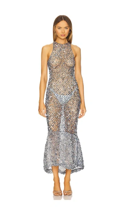 Lapointe Sequin High Low Midi Dress In Cloud