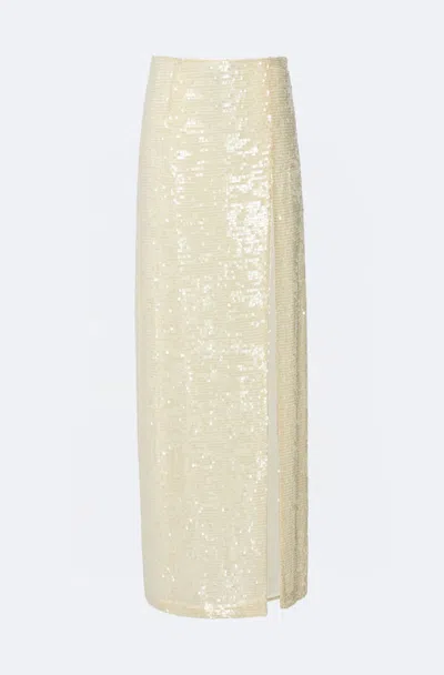Lapointe Sequin High Waist Slit Skirt In Cream