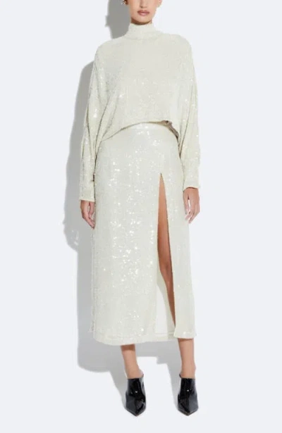Lapointe Sequin High Waist Slit Skirt In White