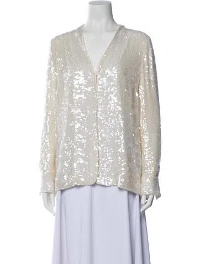 Pre-owned Lapointe Sequin Open Front Top In Neutral