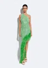 LAPOINTE SEQUIN SLEEVELESS ONE SHOULDER DRESS WITH FEATHERS