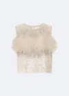 Lapointe Sequin Tank With Feathers In Cream