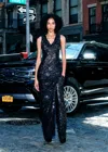 Lapointe Sequin Viscose Backless Cowl Neck Gown In Marine