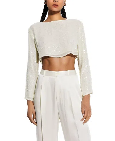 Lapointe Sequin Viscose Cropped Top In Gray