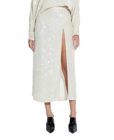 Lapointe Sequin Viscose Slit Skirt In Gray