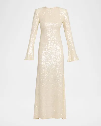 Lapointe Sequined Flare-sleeve Maxi Dress In Neutral