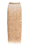 Lapointe Sequined-fringe Midi Skirt In Oat