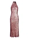 Lapointe Open-back Sequined Lace Midi Dress In Pink