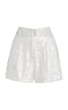 Lapointe Sequined High-rise Satin Shorts In White