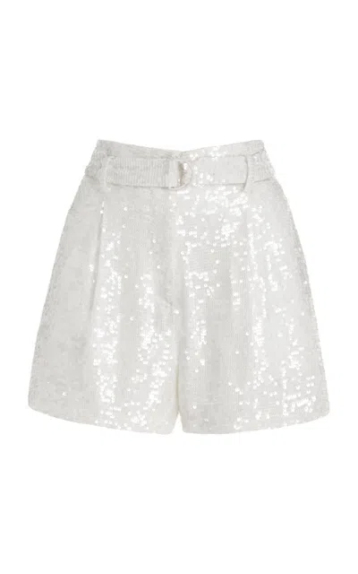Lapointe Sequined High-rise Satin Shorts In White