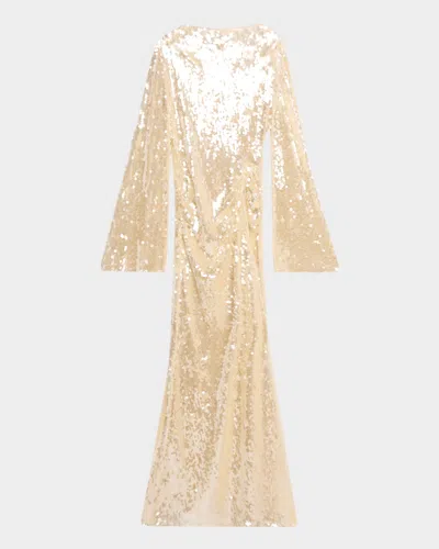 Lapointe Sequined Mesh Long-sleeve Maxi Dress In Multi